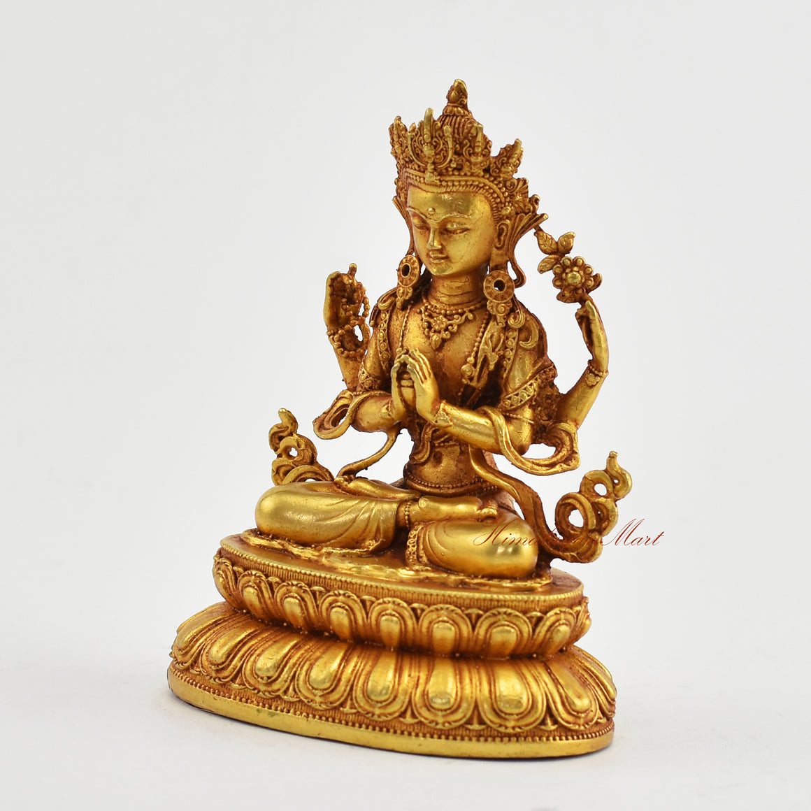 Small Gold-Plated Chenrezig Statue Left Detail