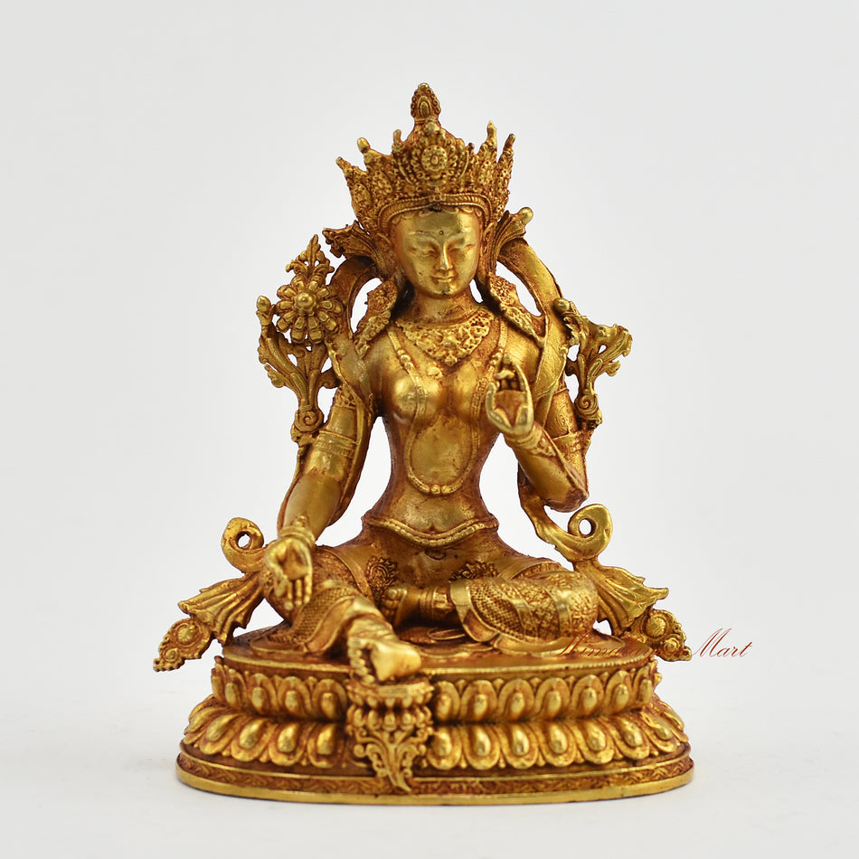 Small Gold-Plated Green Tara Statue