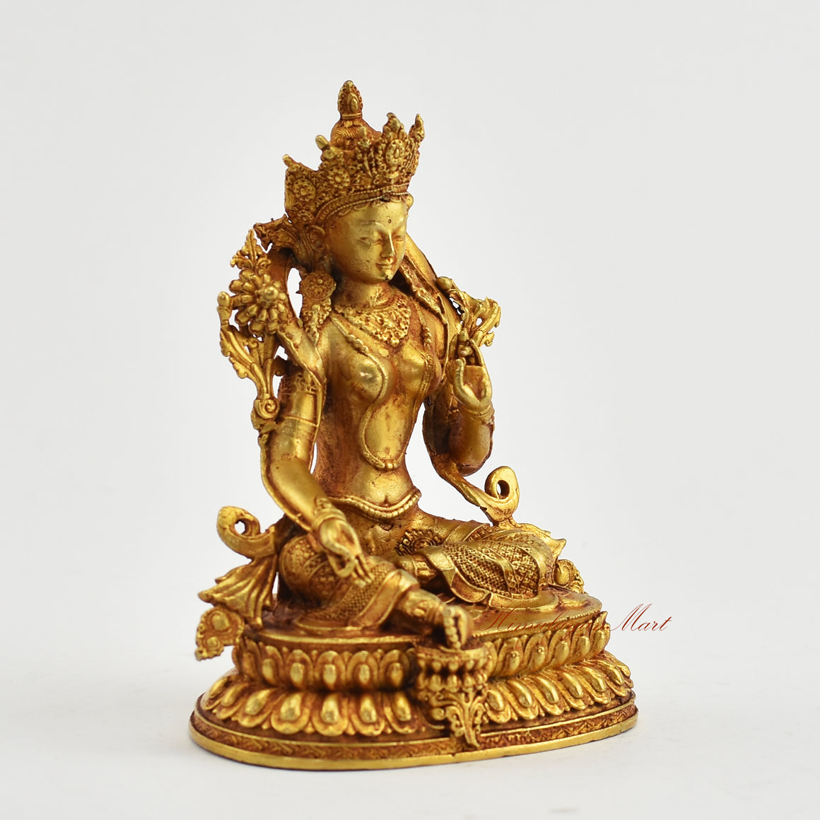 Small Gold-Plated Green Tara Statue Right Detail