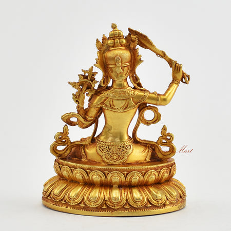 Small Gold-Plated Manjushri Statue Back Detail