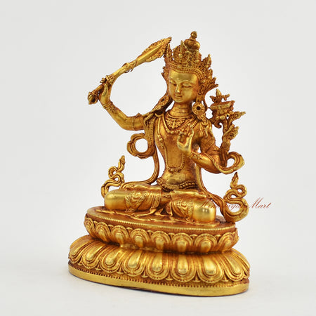 Small Gold-Plated Manjushri Statue Left Detail