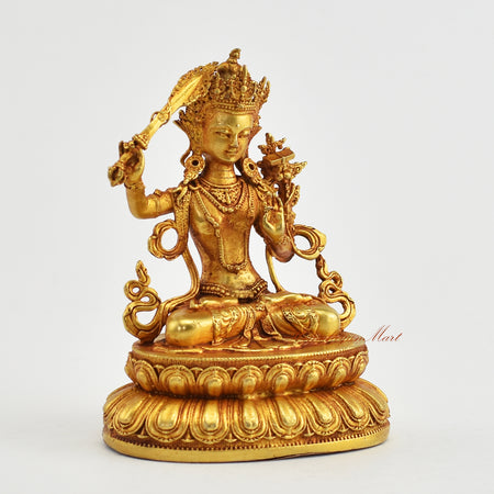 Small Gold-Plated Manjushri Statue Right Detail