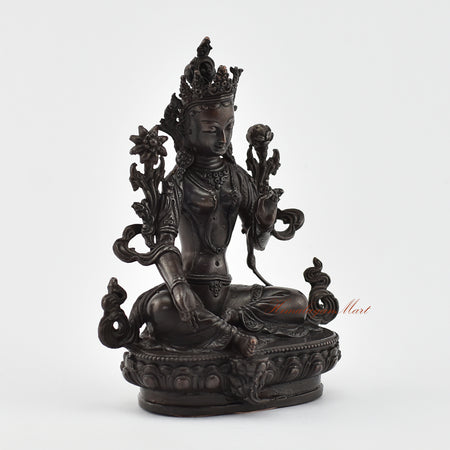 Small Green Tara Oxidized Statue Right Detail