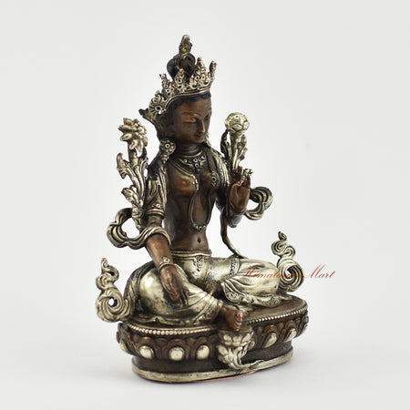 Small Green Tara Silver-Plated Statue Right Detail