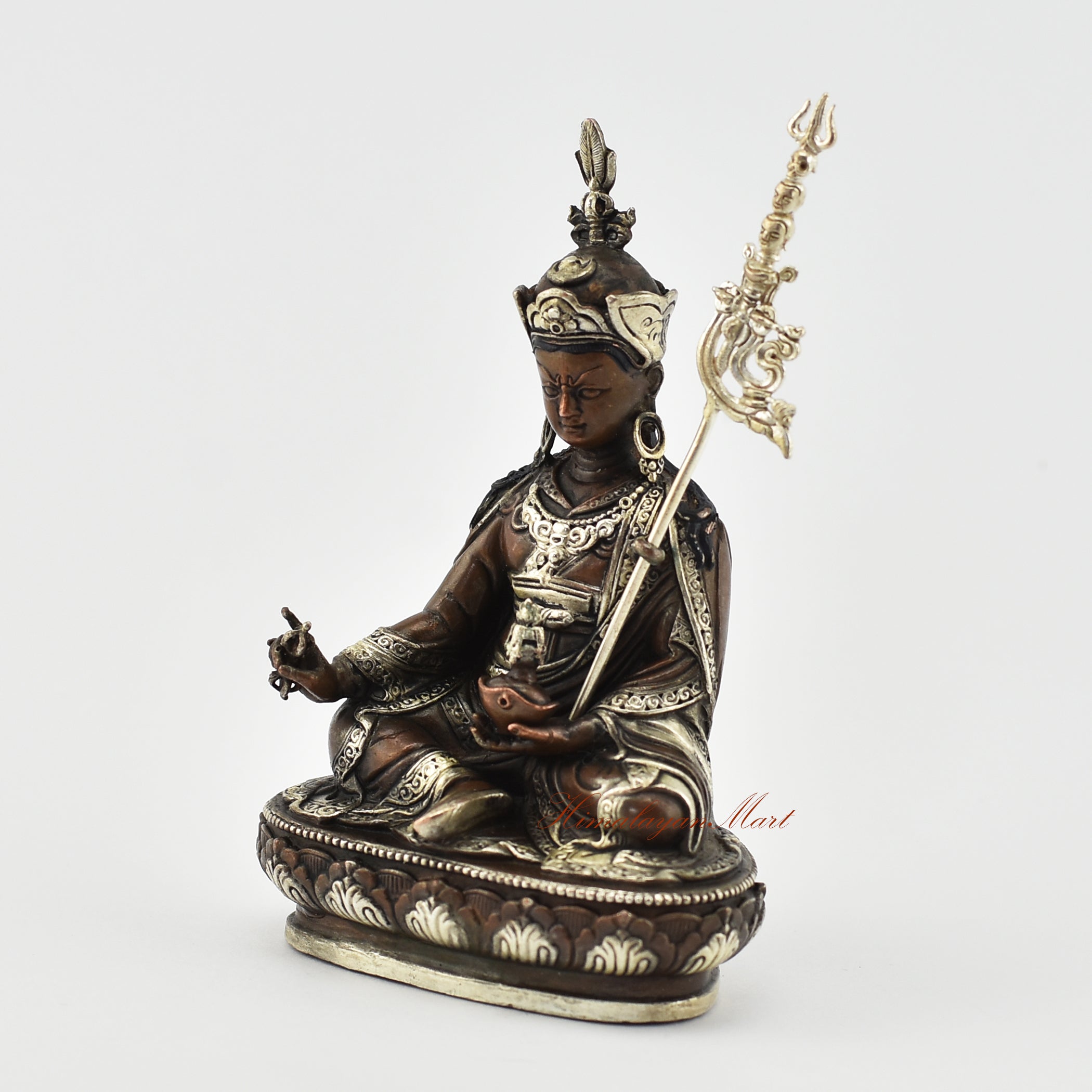 Small Guru Rinpoche Silver-Plated Statue Left Detail