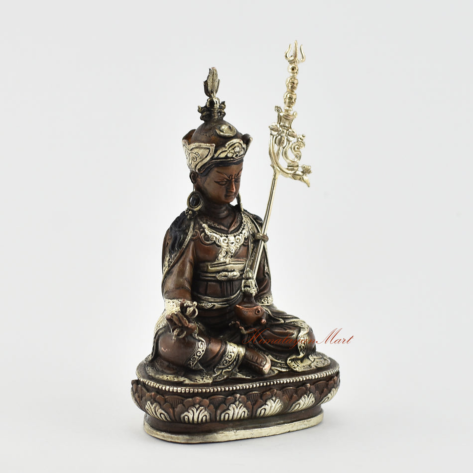 Small Guru Rinpoche Silver-Plated Statue Right Detail