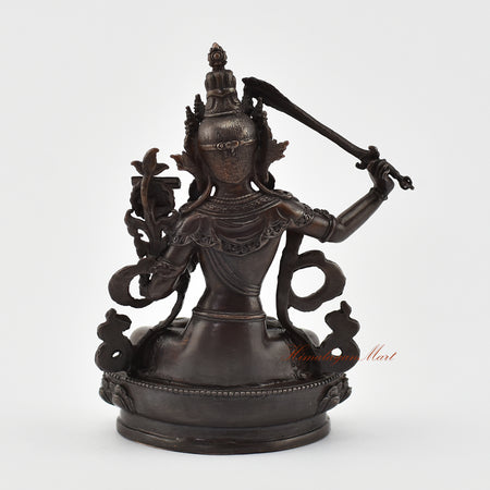 Small Manjushri Oxidized Statue Back Detail