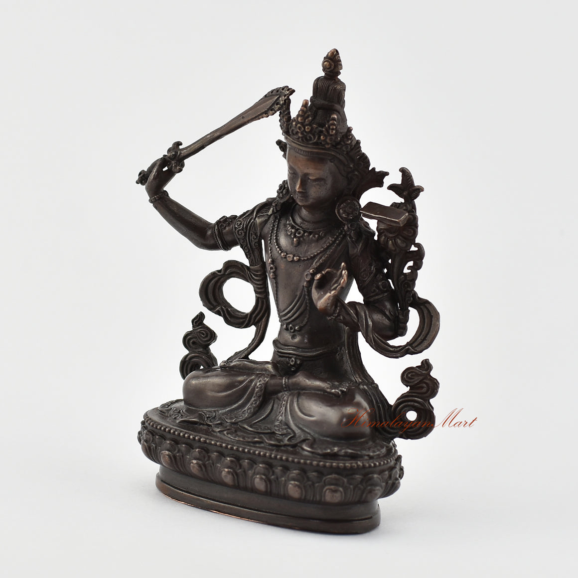 Small Manjushri Oxidized Statue Left Detail