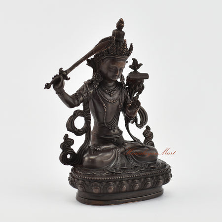 Small Manjushri Oxidized Statue Right Detail