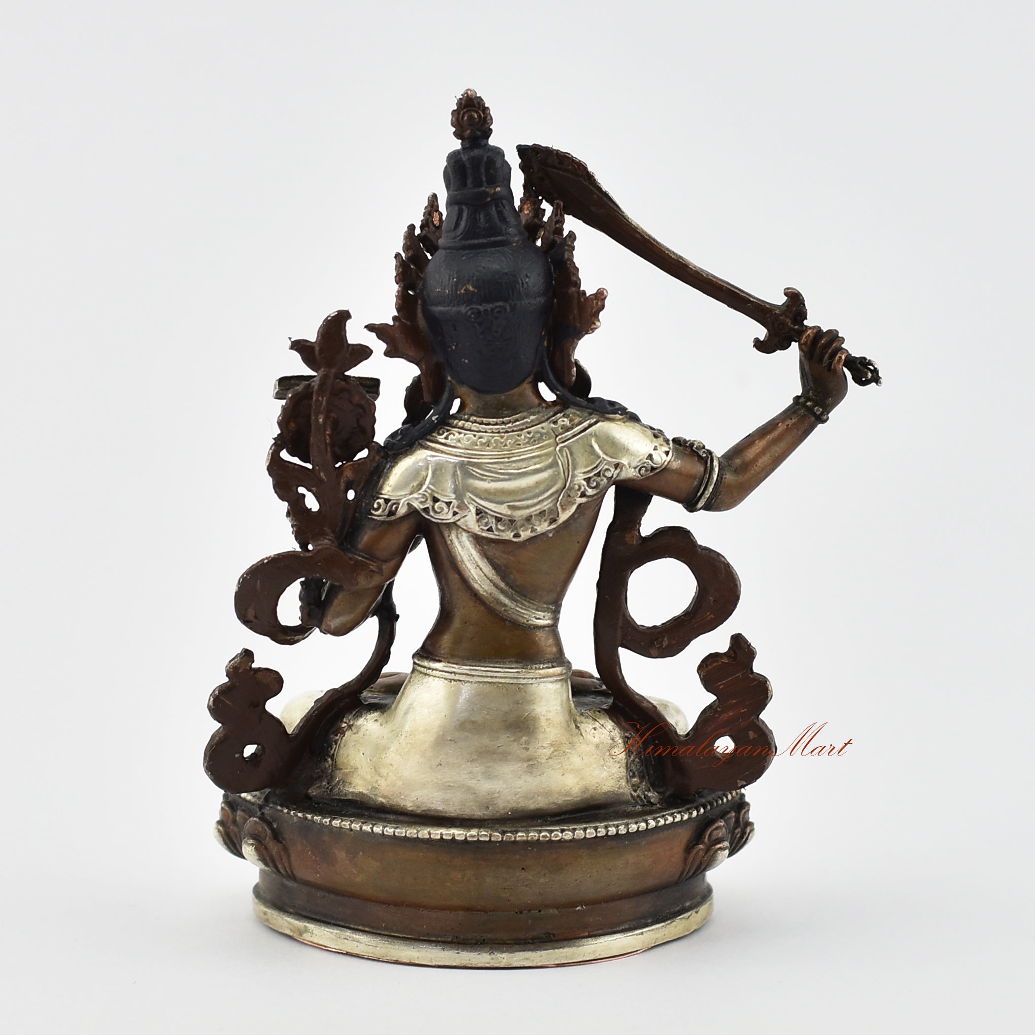 Small Manjushri Silver-Plated Statue Back Detail