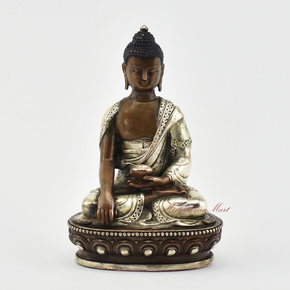 Small Shakyamuni Buddha Silver-Plated Statue