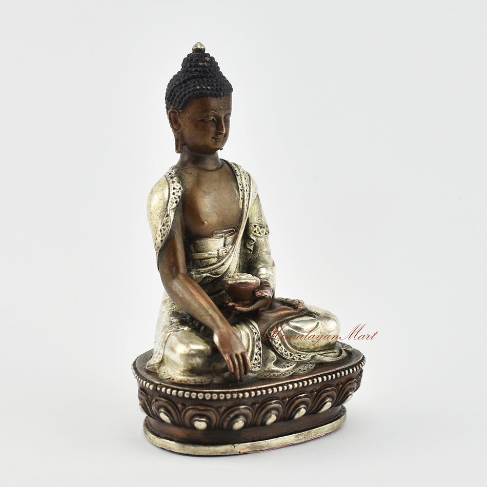 Small Shakyamuni Buddha Silver-Plated Statue Right Detail