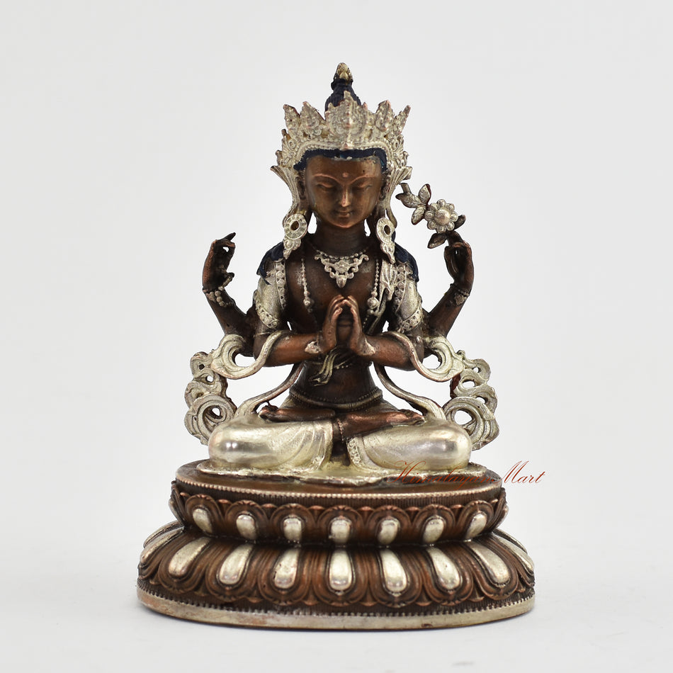 Small Silver-Plated Chenrezig Statue