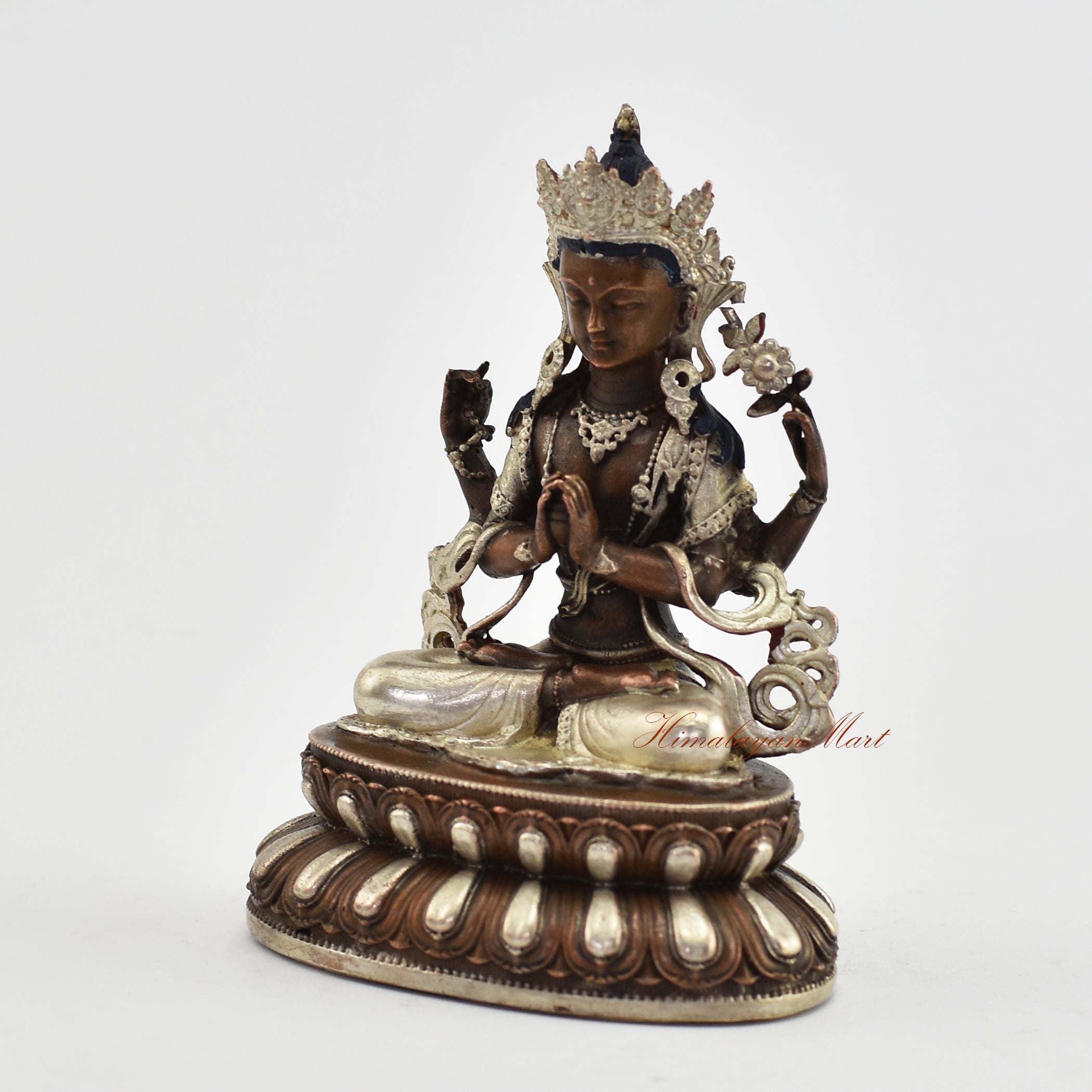 Small Silver-Plated Chenrezig Statue Left Detail