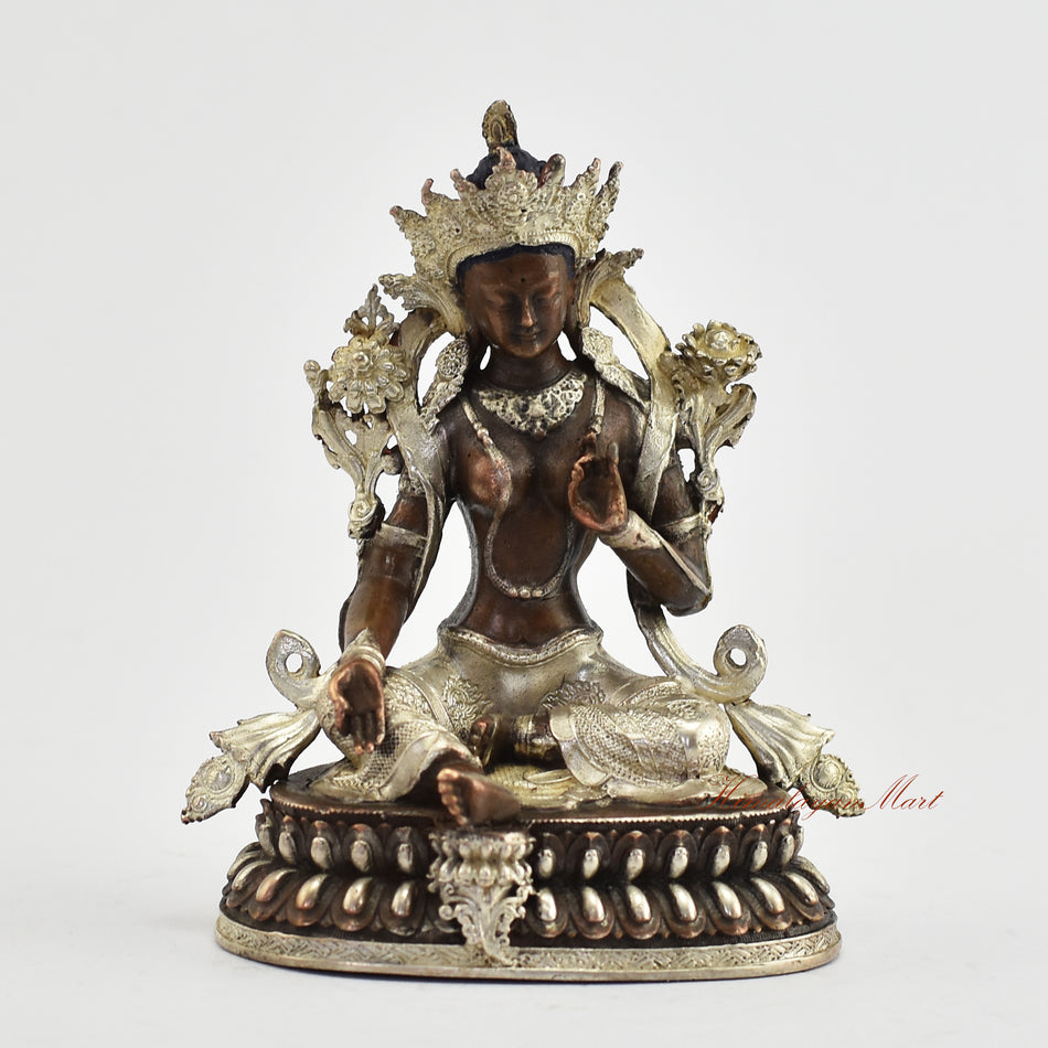 Small Silver-Plated Green Tara Statue