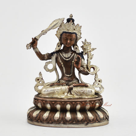 Small Silver-Plated Manjushri Statue