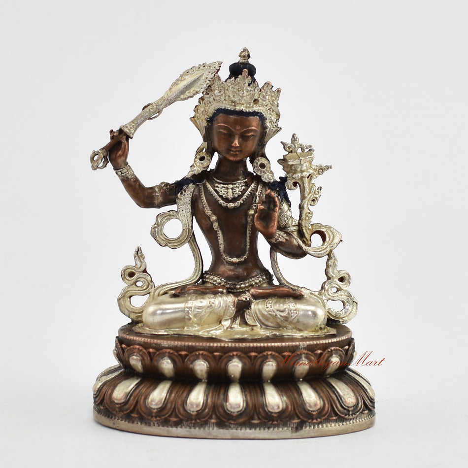 Small Silver-Plated Manjushri Statue