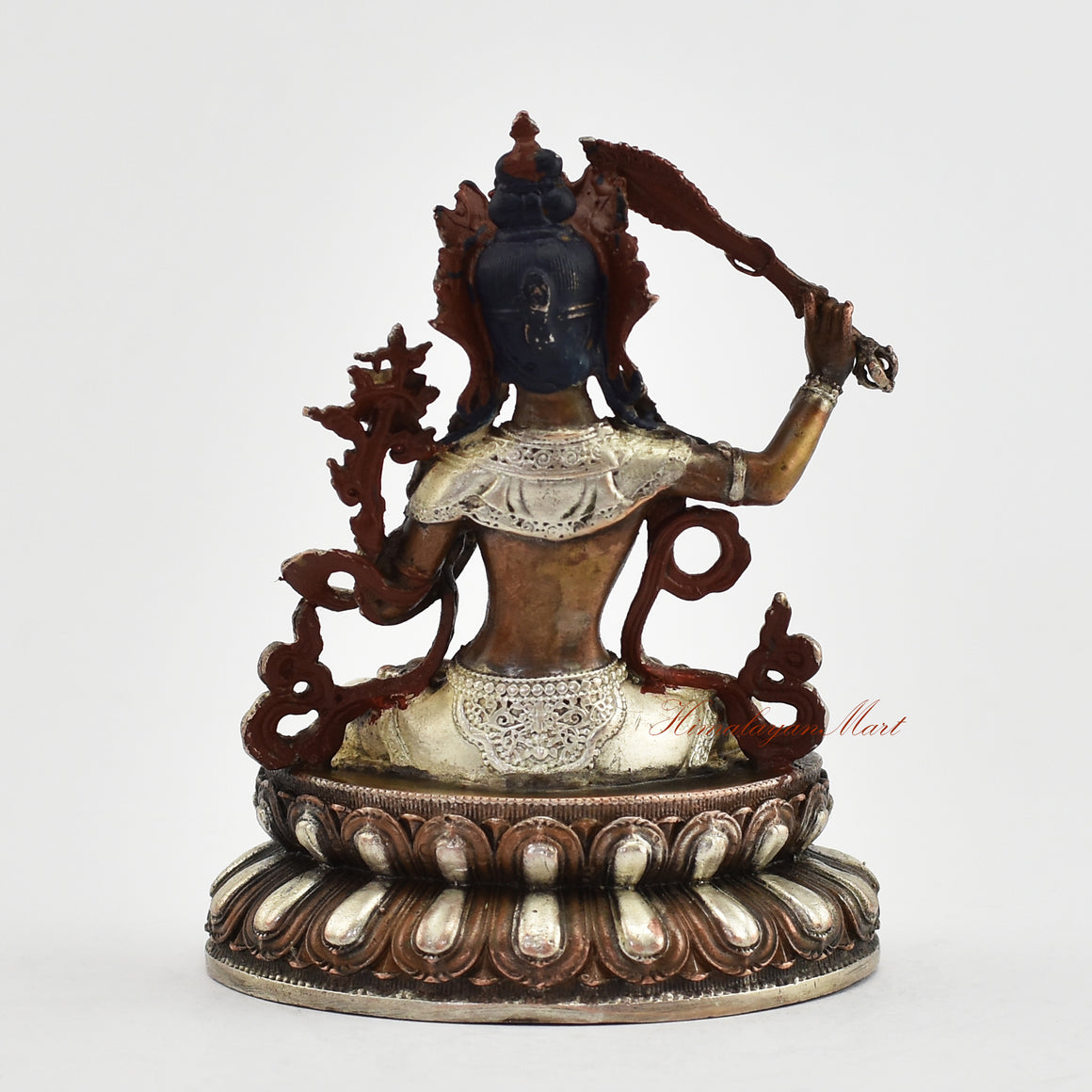 Small Silver-Plated Manjushri Statue Back Detail