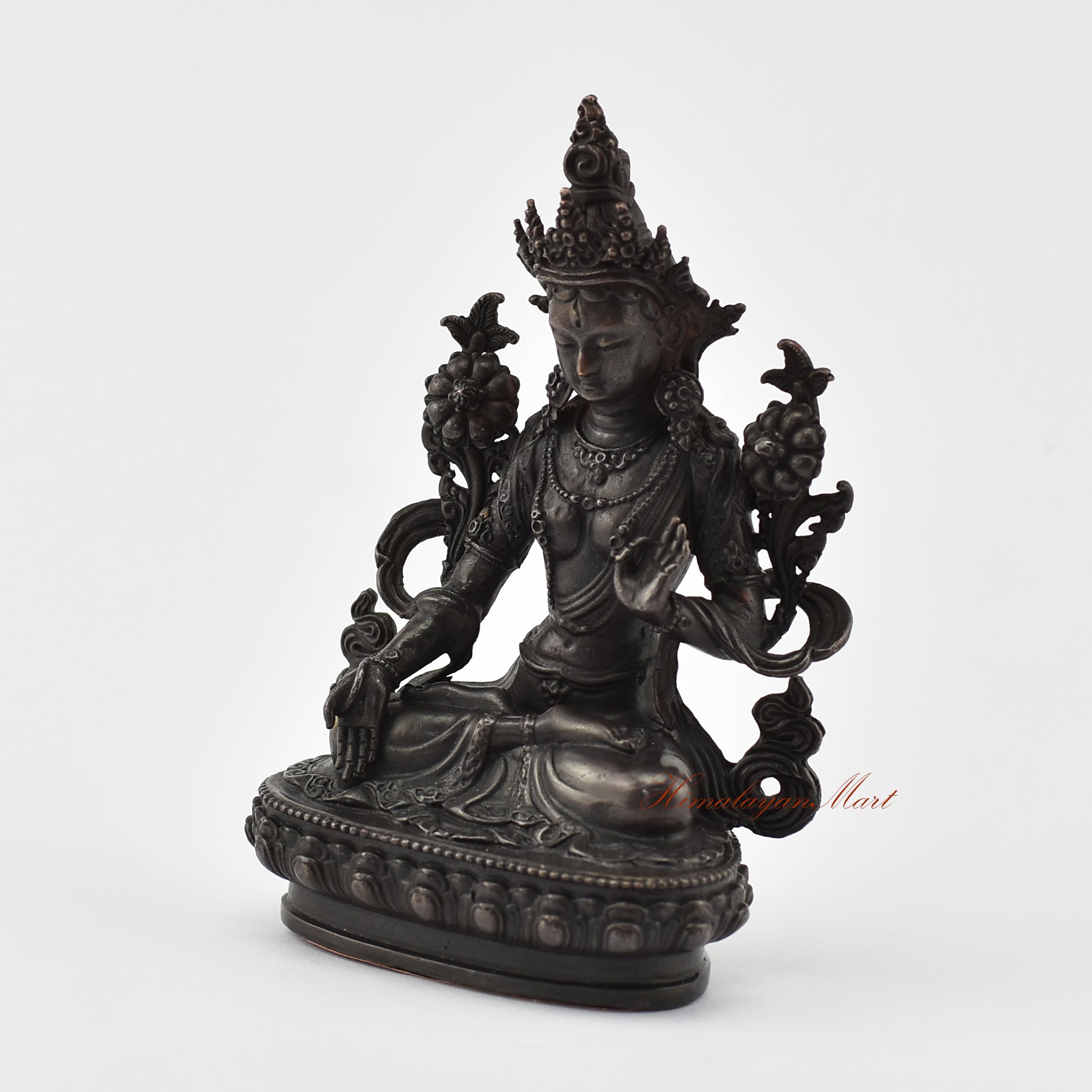 Small White Tara Oxidized Statue Left Detail