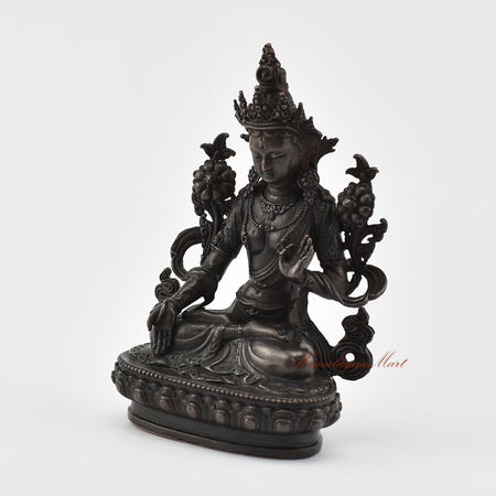 Small White Tara Oxidized Statue Left Detail