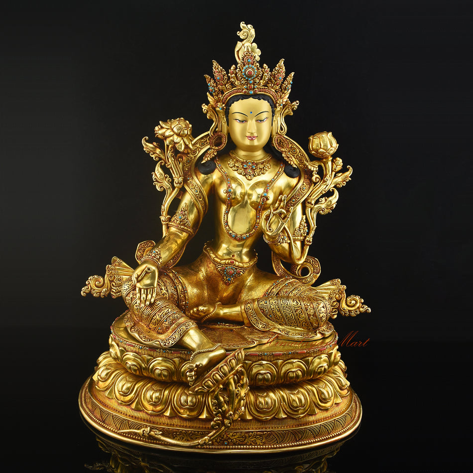 Statue of Green Tara | A Masterpiece of Compassion and Timeless Nepalese Artistry