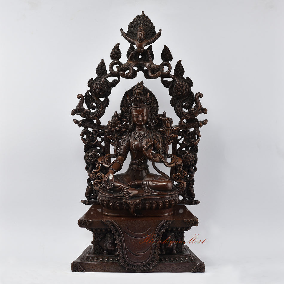 Green Tara on Throne Statue