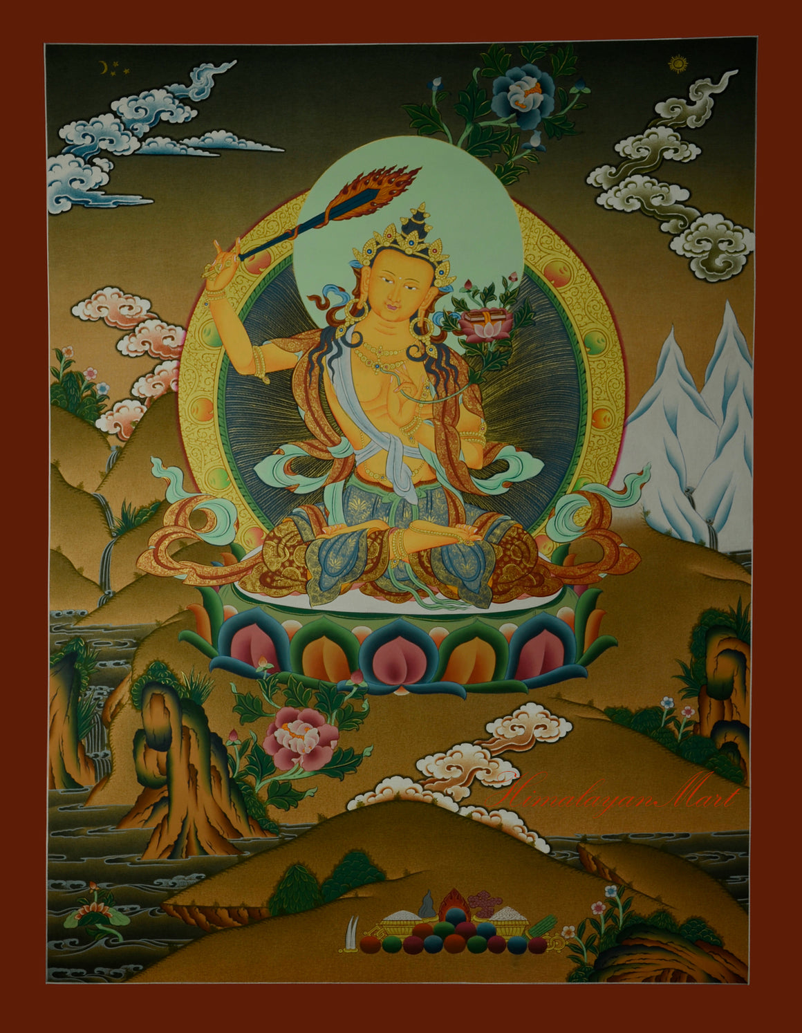 Tibetan Art Painting for Meditation Manjushri Thangka Hand-Painted