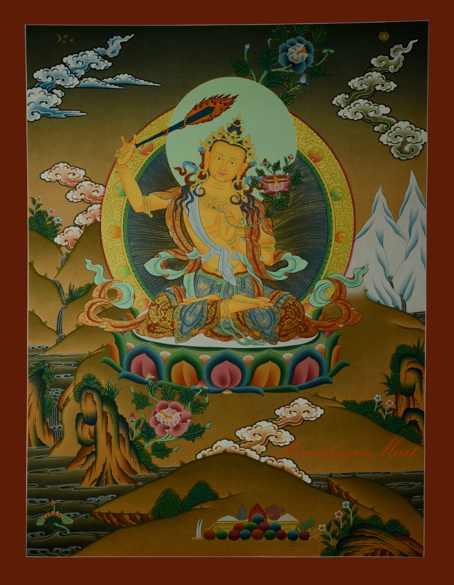 Tibetan Art Painting for Meditation Manjushri Thangka Hand-Painted