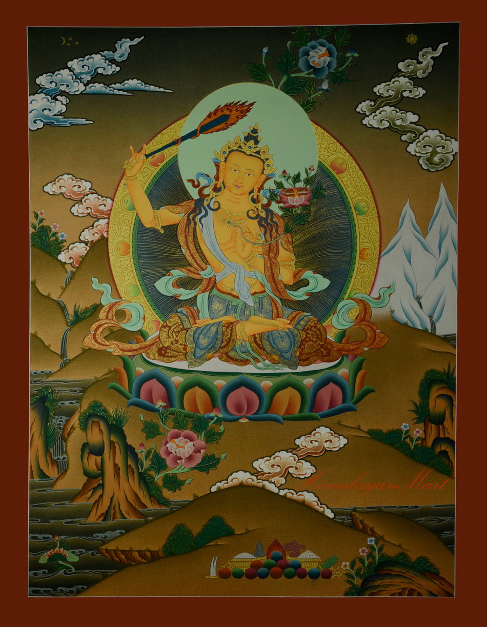 Tibetan Art Painting for Meditation Manjushri Thangka Hand-Painted