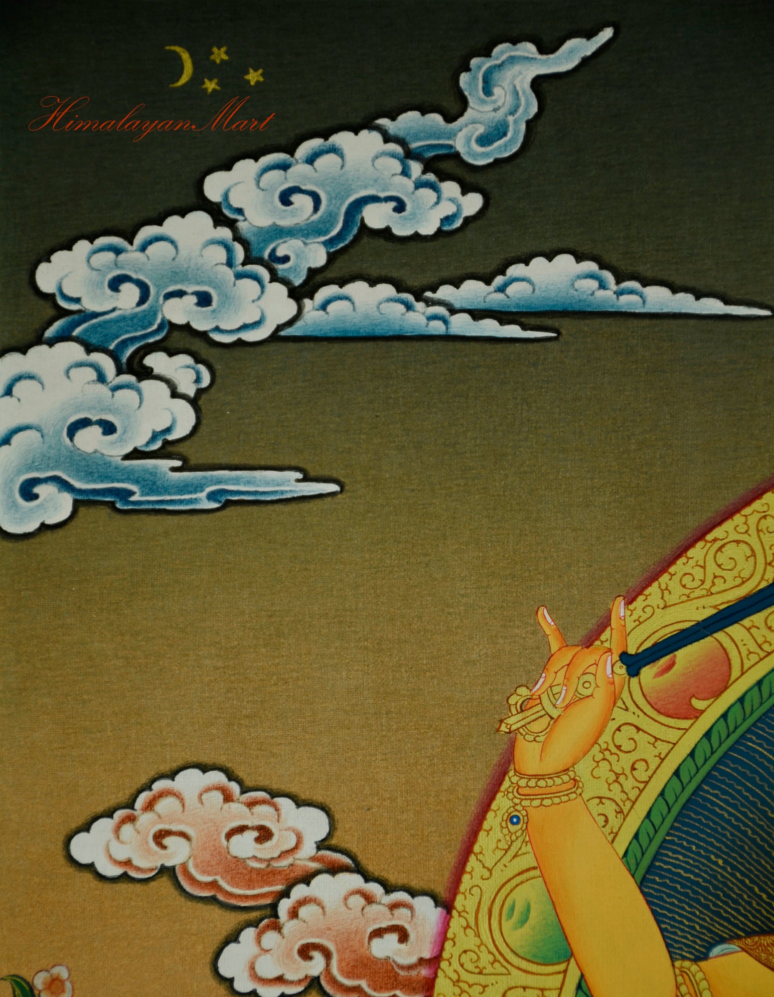 Tibetan Art Painting for Meditation Manjushri Thangka Hand-Painted Left Upper Detail