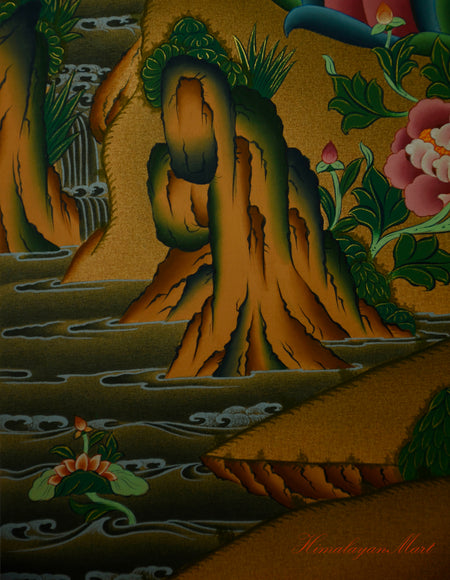 Tibetan Art Painting for Meditation Manjushri Thangka Hand-Painted Left Lower Detail
