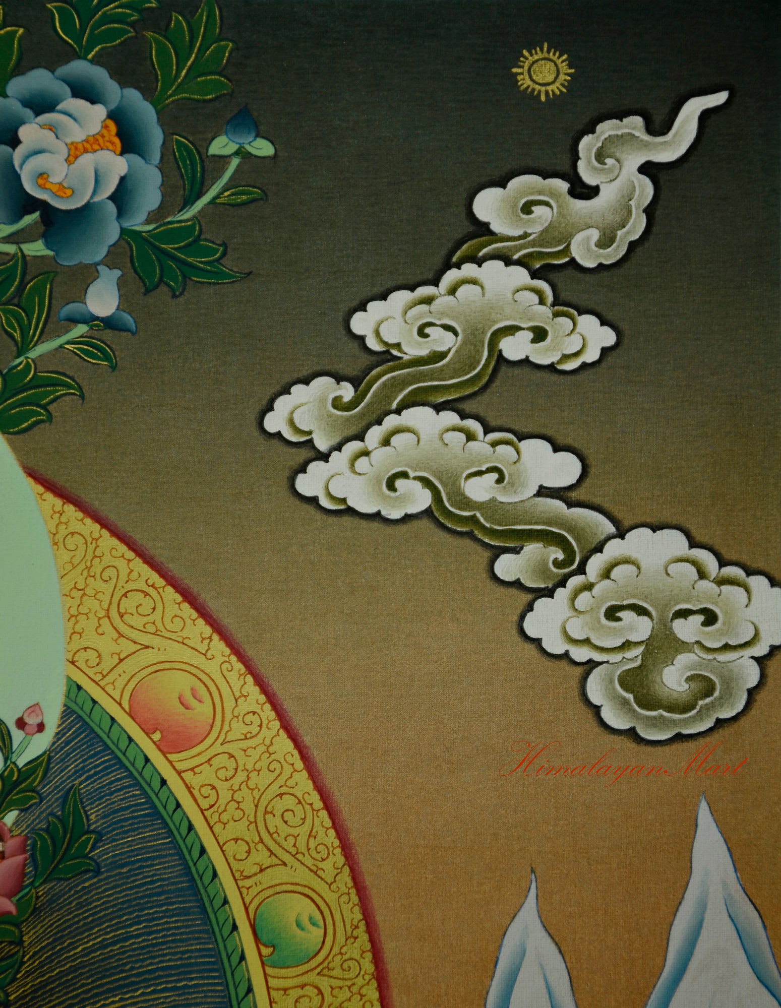 Tibetan Art Painting for Meditation Manjushri Thangka Hand-Painted Right Upper Detail