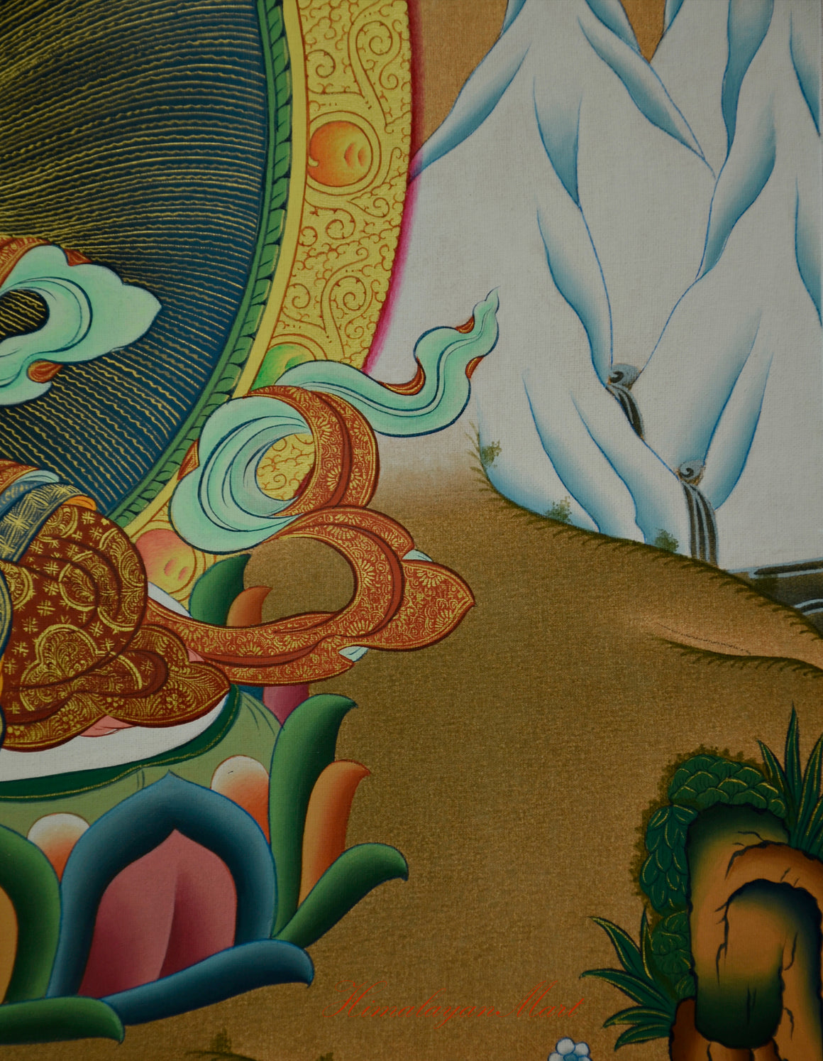 Tibetan Art Painting for Meditation Manjushri Thangka Hand-Painted Right Middle Detail
