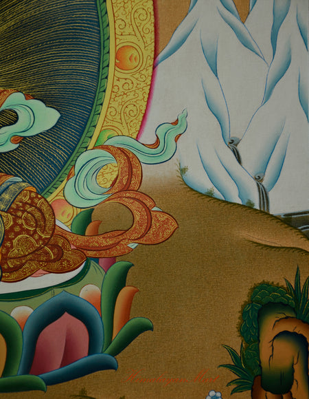 Tibetan Art Painting for Meditation Manjushri Thangka Hand-Painted Right Middle Detail