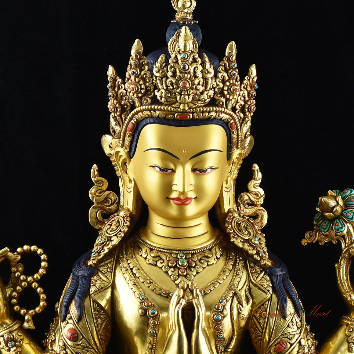 Tibetan Chenrezig Statue Face Details