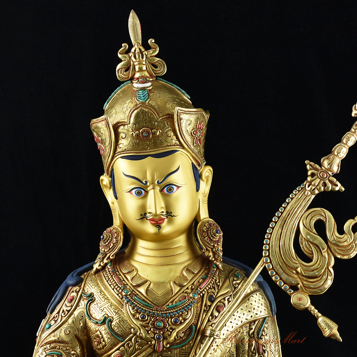 Tibetan Guru Rinpoche Statue Face Details