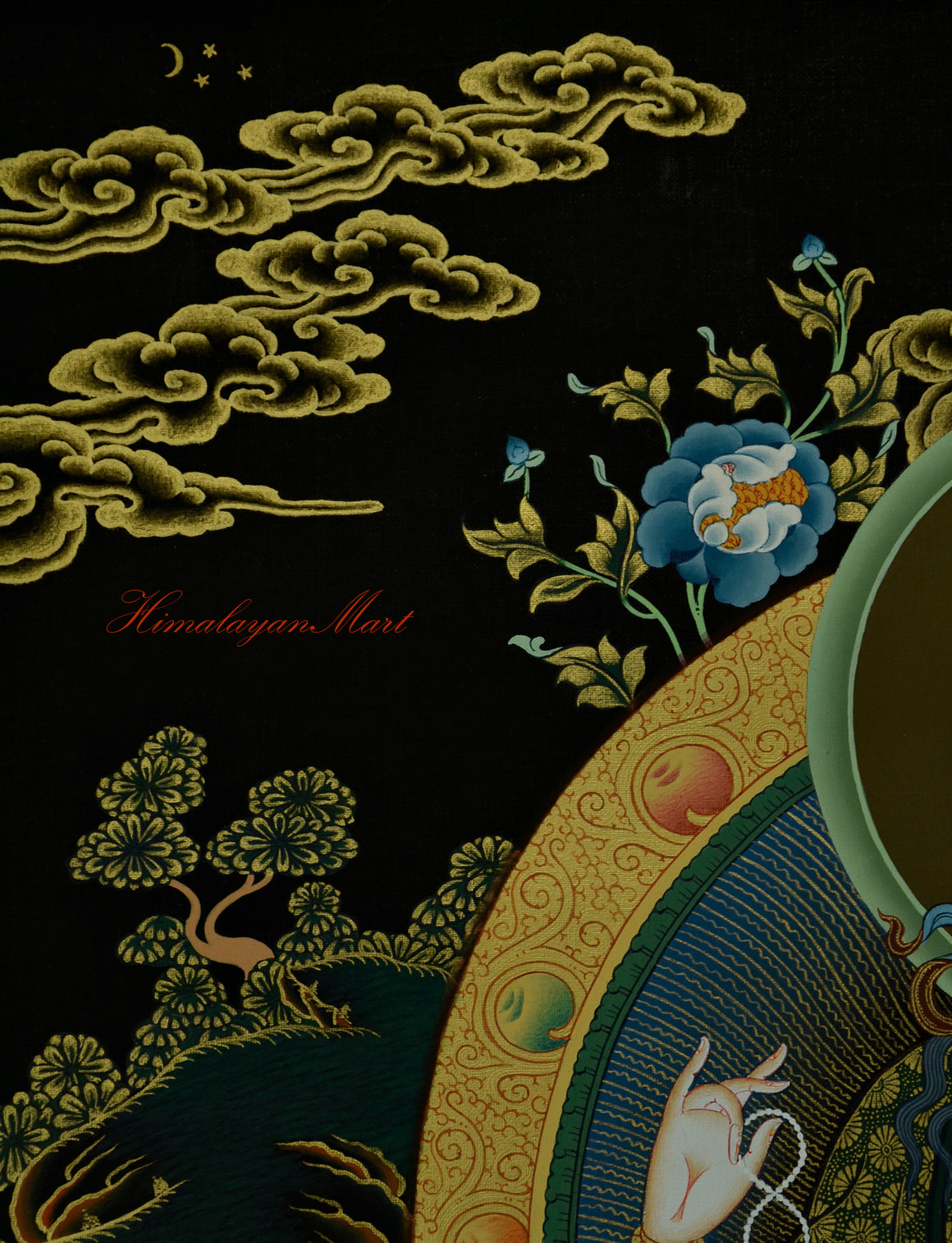 Tibetan Religious Painting - Chenrezig Hand-Painted Detailed with Gold Left Upper Detail