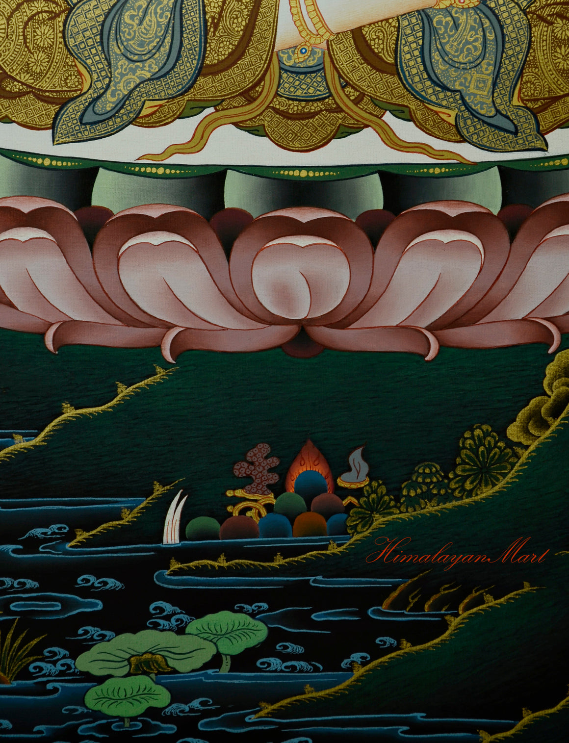 Tibetan Religious Painting - Chenrezig Hand-Painted Detailed with Gold Middle Lower Detail