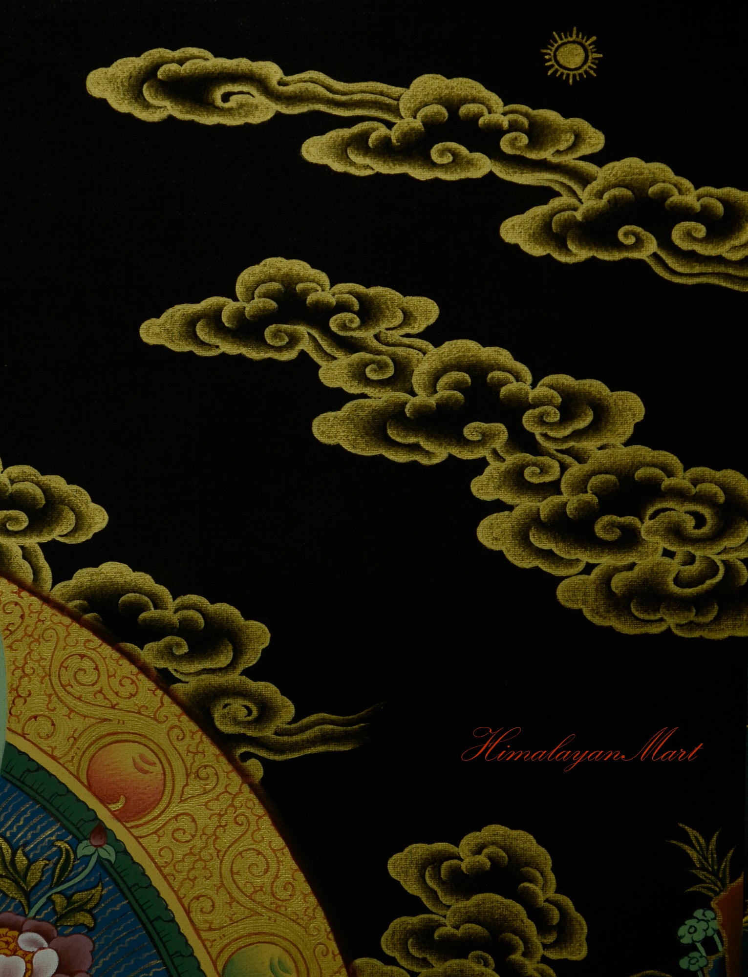 Tibetan Religious Painting - Chenrezig Hand-Painted Detailed with Gold Right Upper Detail