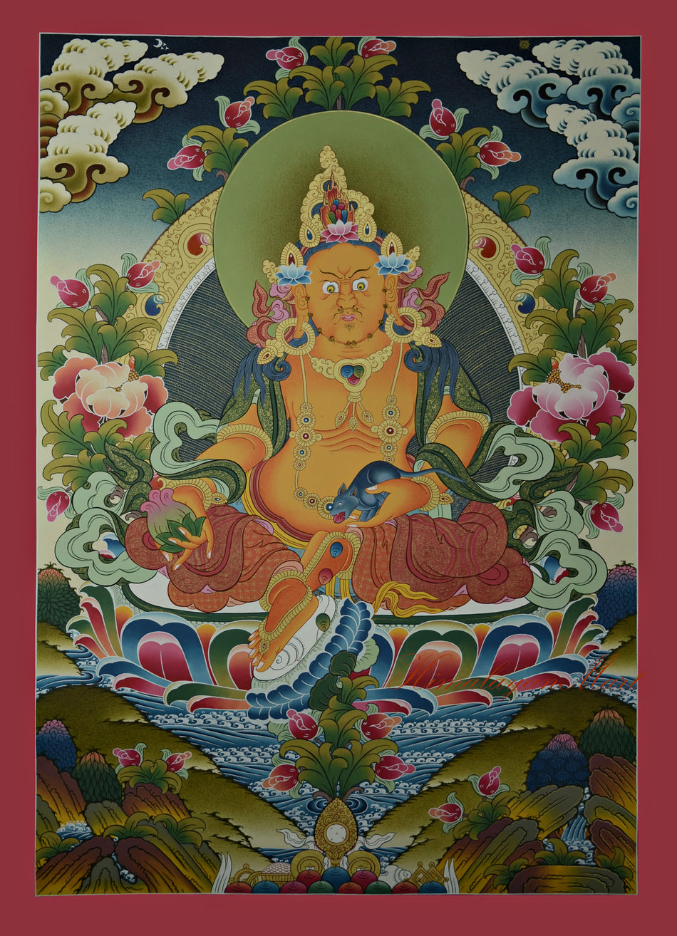 Tibetan Yellow Dzambhala Thangka