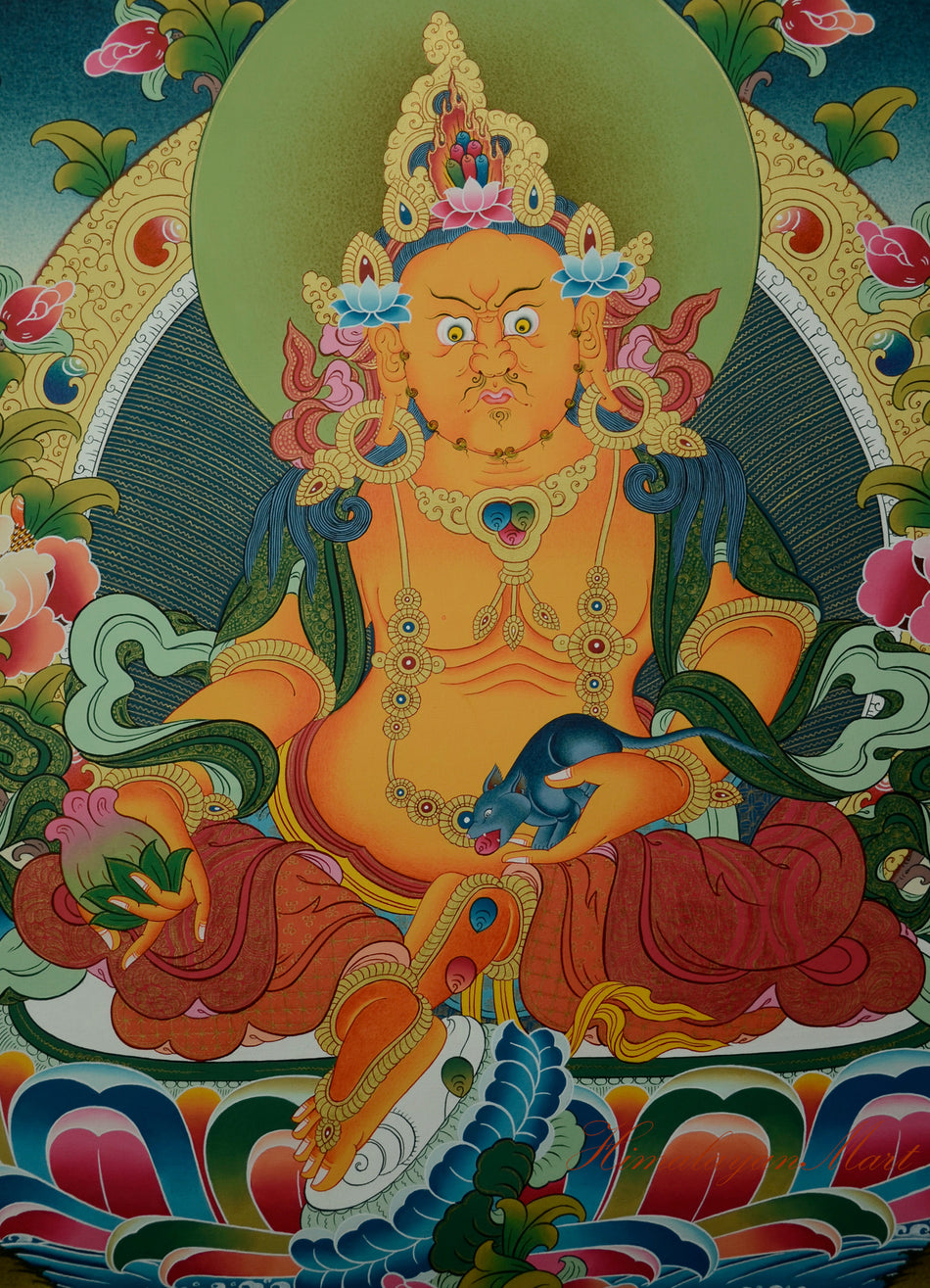 Tibetan Yellow Dzambhala Thangka Detail