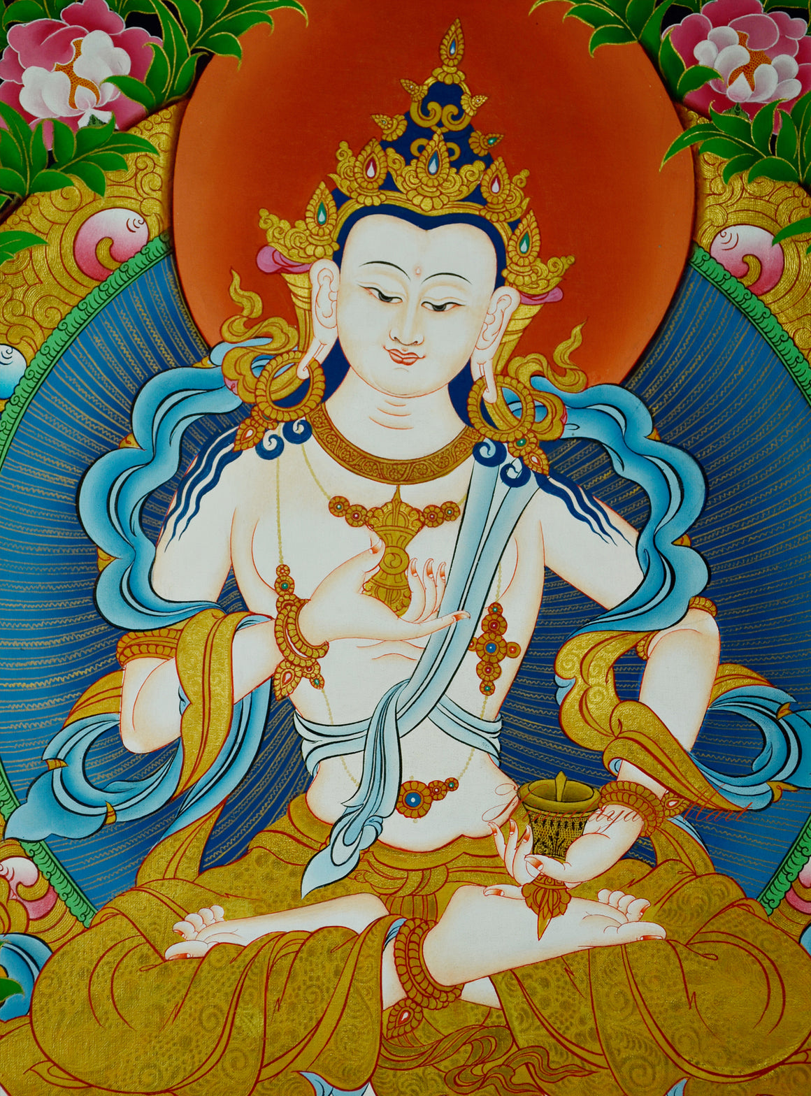 Vajrasattva Thangka Painting Hand-Paintedon Cotton Canvas Detail