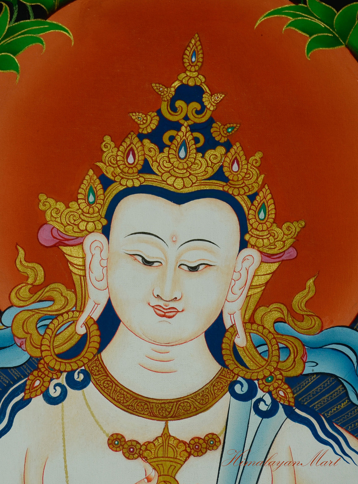 Vajrasattva Thangka Painting Hand-Paintedon Cotton Canvas Face Detail