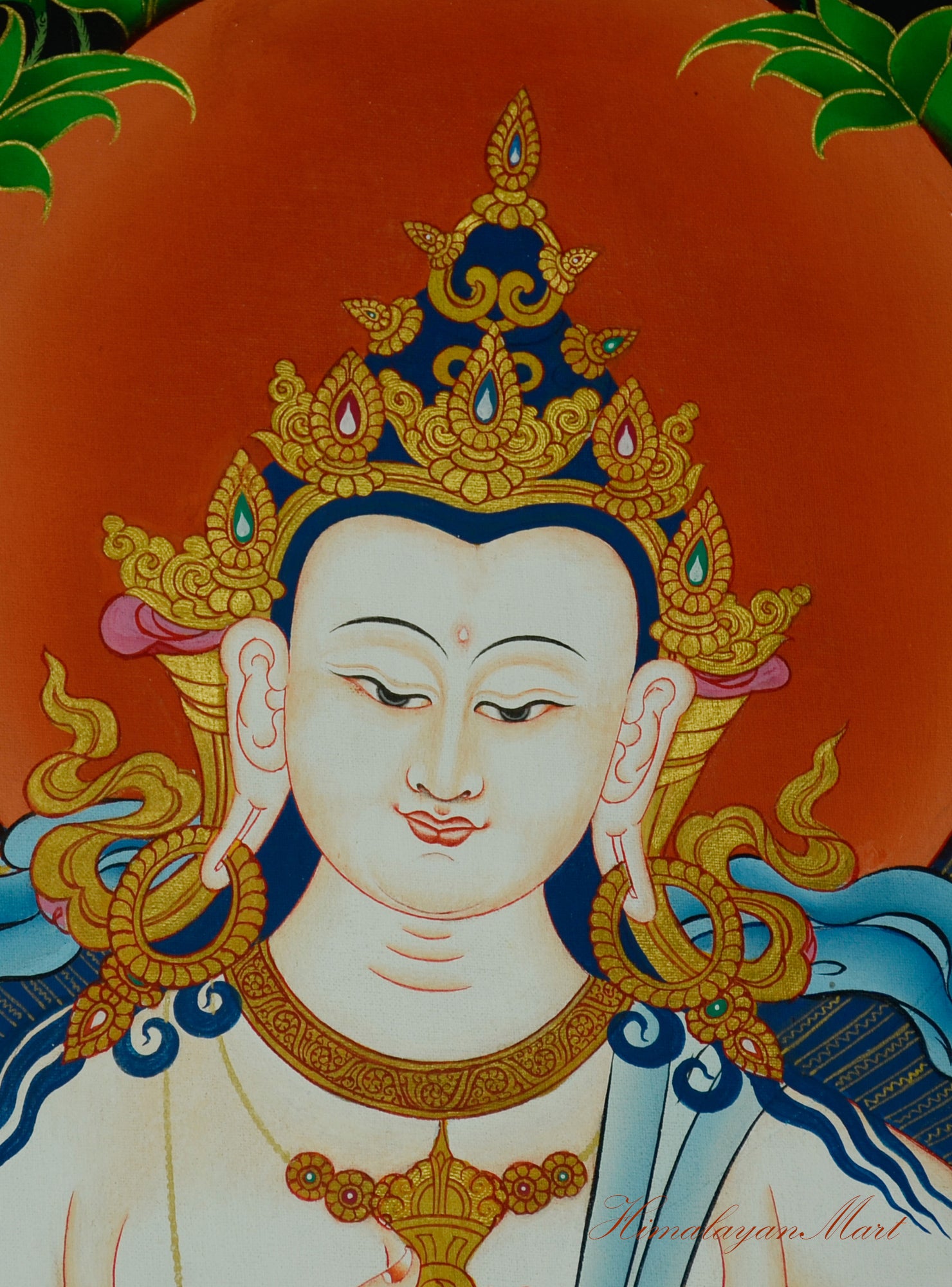 Vajrasattva Thangka Painting Hand-Paintedon Cotton Canvas Face Detail