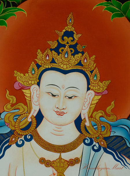 Vajrasattva Thangka Painting Hand-Paintedon Cotton Canvas Face Detail