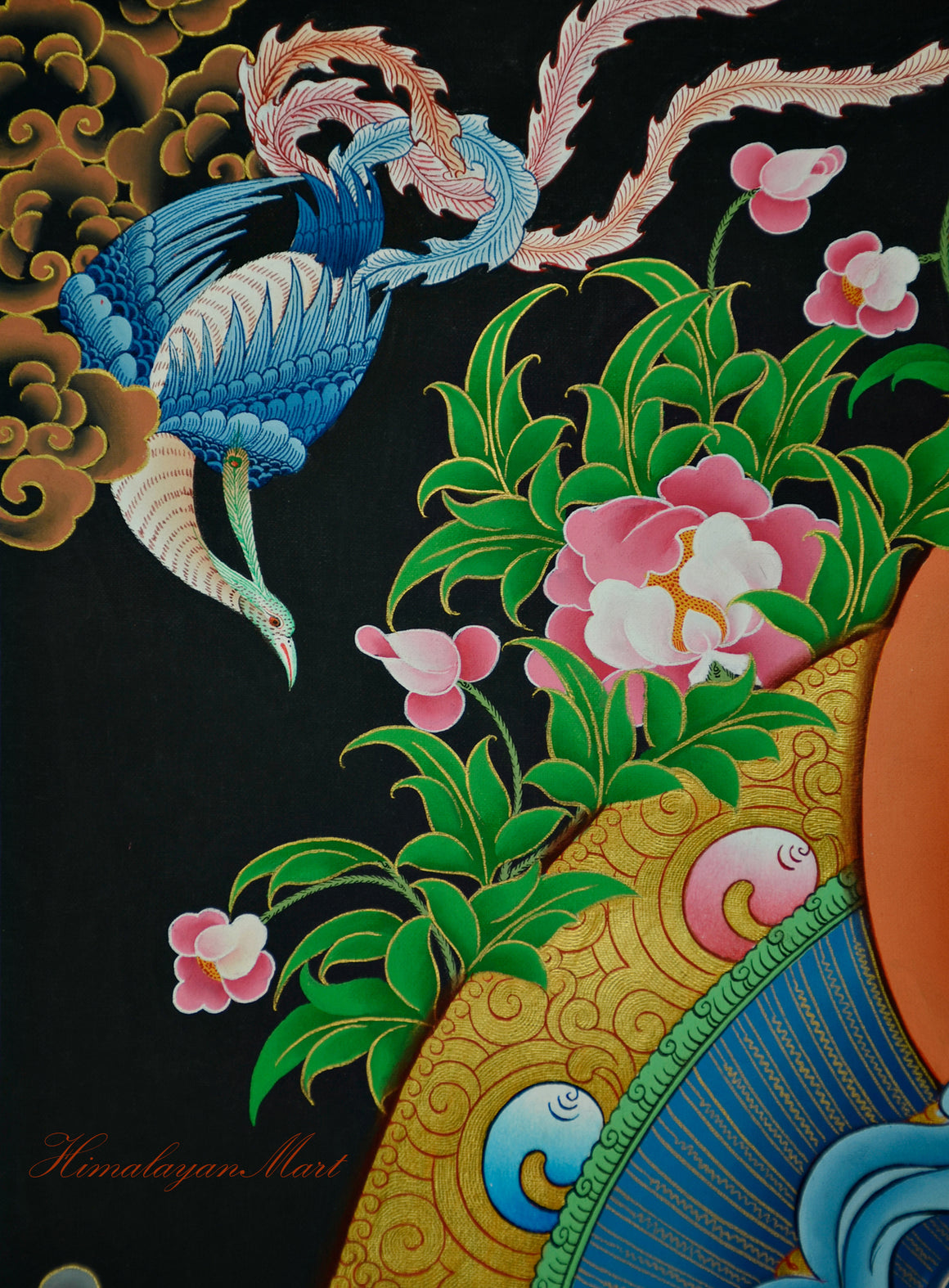 Vajrasattva Thangka Painting Hand-Paintedon Cotton Canvas Left Upper Detail
