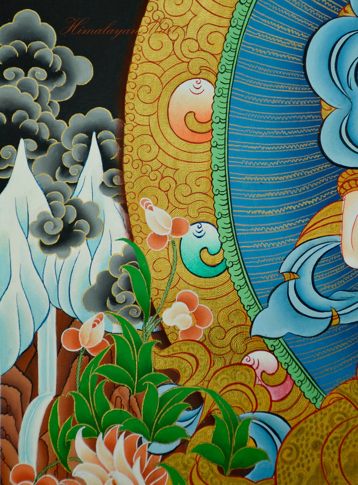Vajrasattva Thangka Painting Hand-Paintedon Cotton Canvas Left Middle Detail