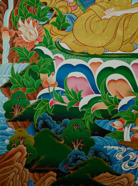 Vajrasattva Thangka Painting Hand-Paintedon Cotton Canvas Left Lower Detail