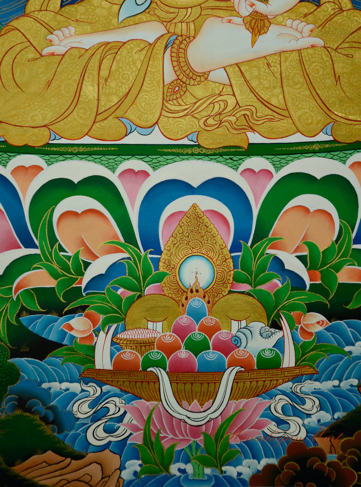 Vajrasattva Thangka Painting Hand-Paintedon Cotton Canvas Middle Lower Detail