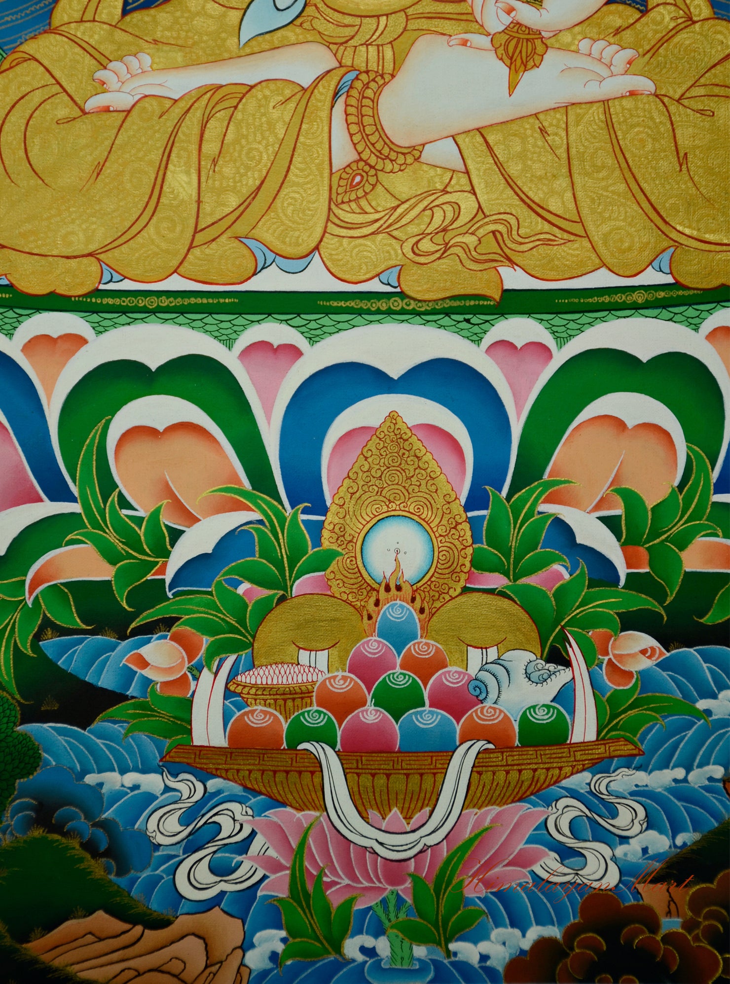 Vajrasattva Thangka Painting Hand-Paintedon Cotton Canvas Middle Lower Detail